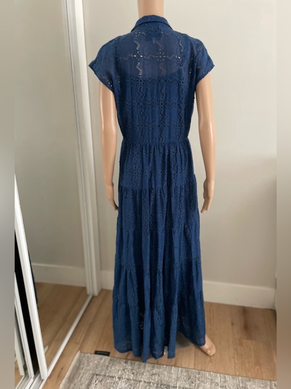 Johnny Was Embroidered Eyelet Tiered Maxi Dress Button Front Blue Size M - Picture 3 of 6